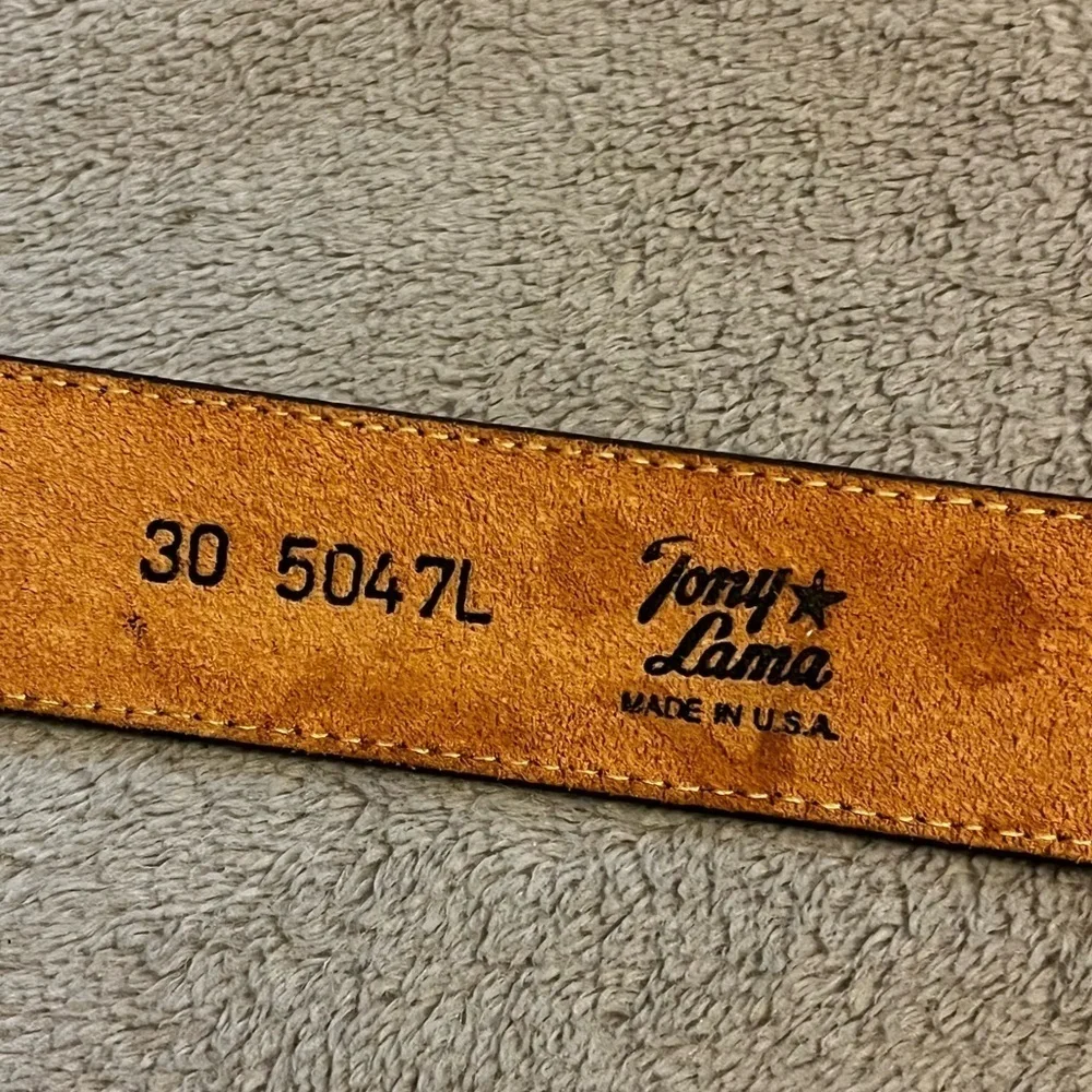 Tony Lama Western Belt Leather Engraved Silver Buckle Cowboy Rodeo Size 46 waist